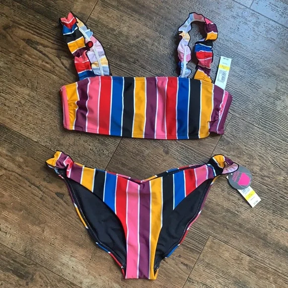 ❤️ NEW No Boundaries Striped Bikini Large 11-13 - Picture 1 of 9